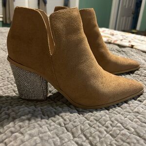 Cape Robbin suede Tan Ankle Boots with Rhinestone Heel size 8